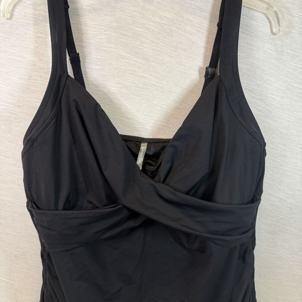 Lands End Swim Tankini Swimsuit Top Tank Black Underwire Size 16 Beach Travel